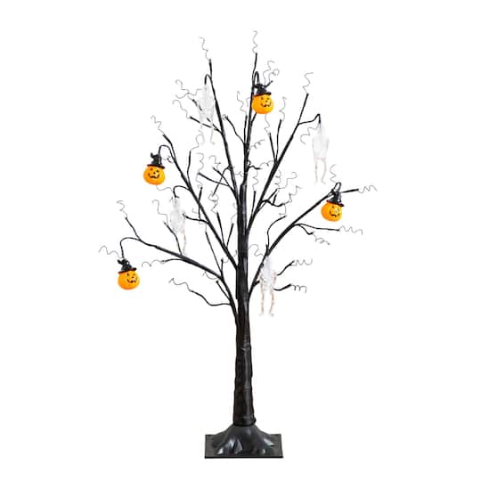 3Ft Pre-Lit Artificial Halloween Pumpkins & Skulls Ornament Tree with 48 Warm White LED Lights By Nearly Natural , 16" x 16" x 36" , Michaels®